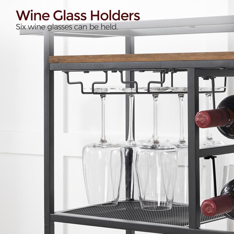 MAHANCRIS 3-Tier Bar Cart, with Wheels and Handle, Beverage Cart with Wine Rack and Glass Holders, for Kitchen, Dining Room, Rustic Brown