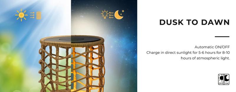 GRAND PATIO Wave Outdoor Nesting Tables Built-in Solar Lights Set of 2, Weather-Resistant Wicker, Boho Style for Patio and Porch, Natural Round Design Furniture Aesthetic