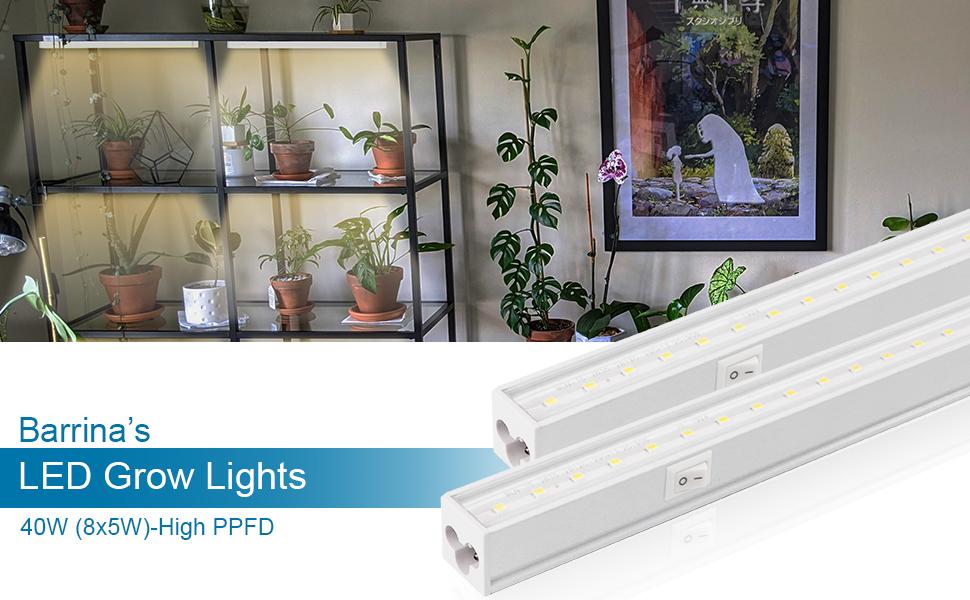 Barrina T5 Grow Lights, 1FT, Full Spectrum Sunlight, LED Grow Light Bulbs, Plug and Play, Yellow, 8 Packs