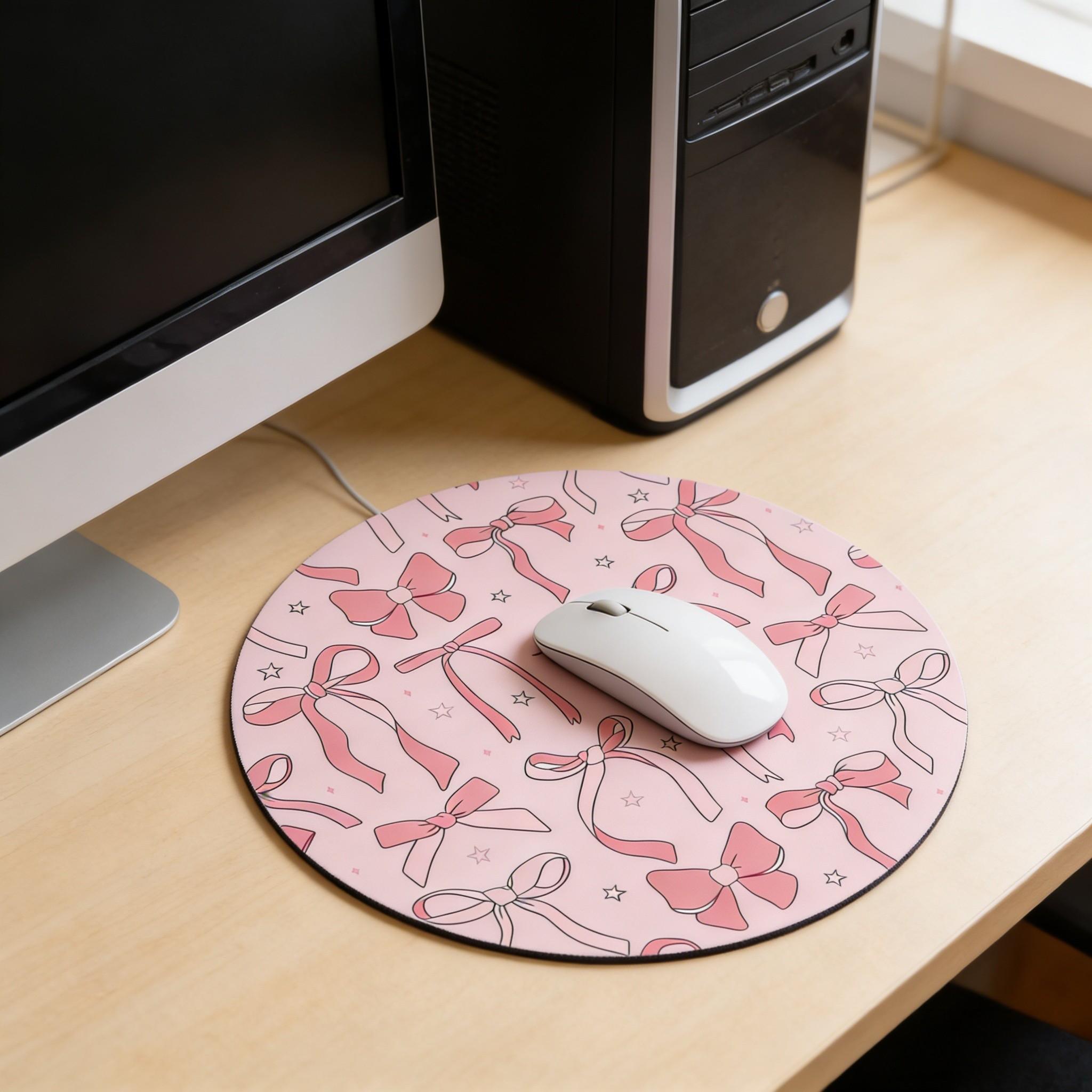 Fashion Butterfly Knot Round Mouse Pad, Non-Slip Rubber Base, Small Desktop Mat for PC/laptop, Gaming/mouse Pad, Gift for Women - 7.87 Inches
