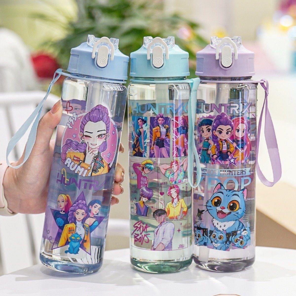 K-Pop Ghost Hunter Water Bottle 700ML, Cute Anime Style Hydration Tumbler with Straw & Lid, Leakproof Portable Drinkware, Perfect Gift for Kpop Fans