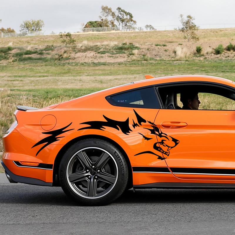 2Pcs Wolf Totem Vinyl Car Decals - Featuring Tribal Tattoo Designs, Self-Adhesive Side Door Wolf Decal, Suitable for SUV, Off-Road Vehicles, Car Hood, Trunk - Glossy Surface, Irregular Shapes, Universal Waterproof Vinyl Sticker, Sticker for Cars