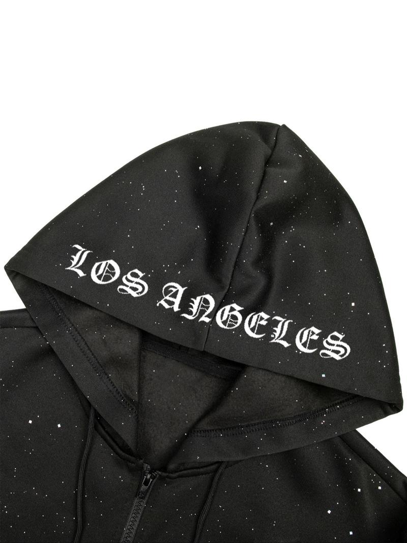 Men's Zip Up Hoodie Sweatshirt, Fashion Starry Shiny Fashion Hooded, Loose Casual Long Sleeve Pullover For Fall Outfits & Winter Outfits, Thick Soft Fabric, Mens Top For Daily Wear, Graphic Print Hoodie