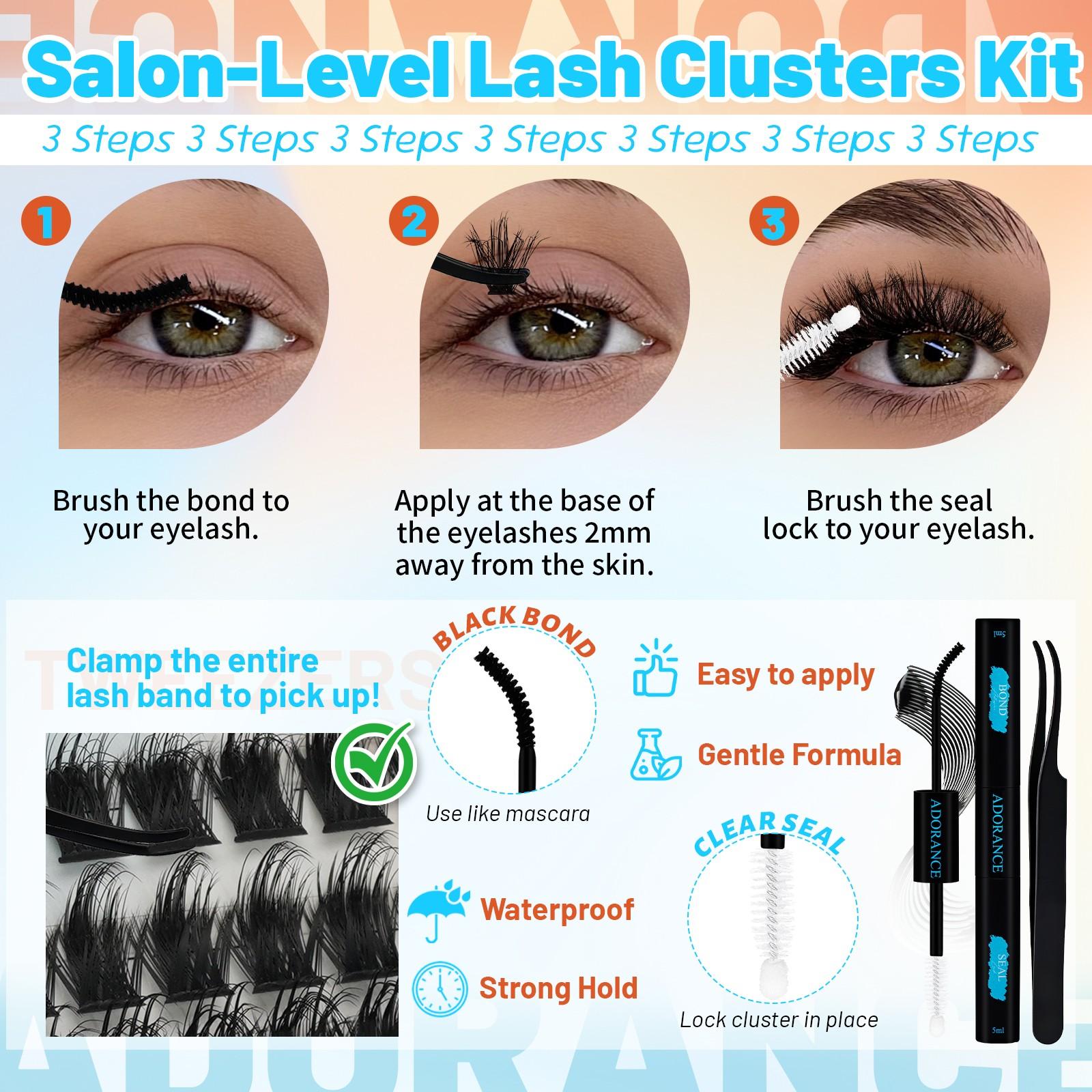 ADORANCE Lash Clusters Kit 550 PCS, 4 Styles (Volume 80D/100D, Mega 80D/100D) Individual Lash Extensions Mini Kit with Lash Bond and Seal, Lash Glue Remover & Eyelash Tweezers, Perfect for Daily Makeup, Parties, Weddings & Home DIY Use