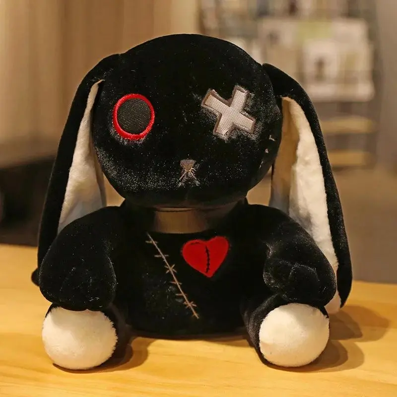 25cm Creepy Gothic Rabbit Plush Toys Spooky Bunny Stuffed Animal Cute Horror Dreadful Bunny Doll for Halloween Decor Kids Gifts