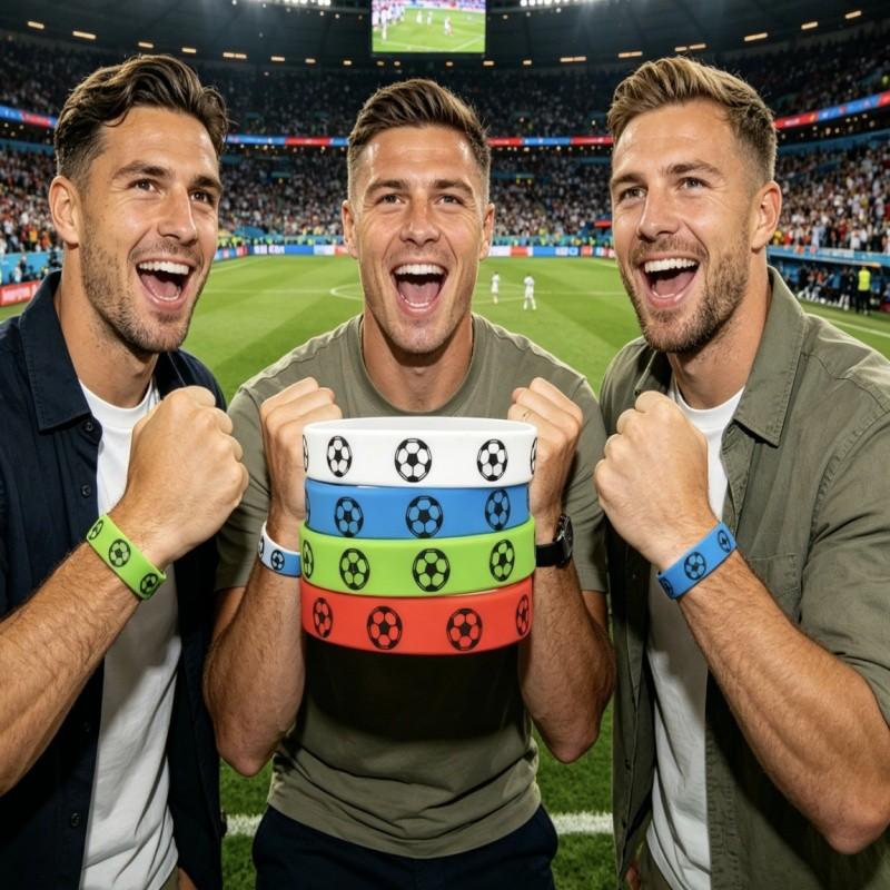4 Pack Silicone Rubber Wristbands for Soccer Fans, World Cup Theme Sports Bracelet for Men Women, Cheering Accessory for Outdoor Exercise