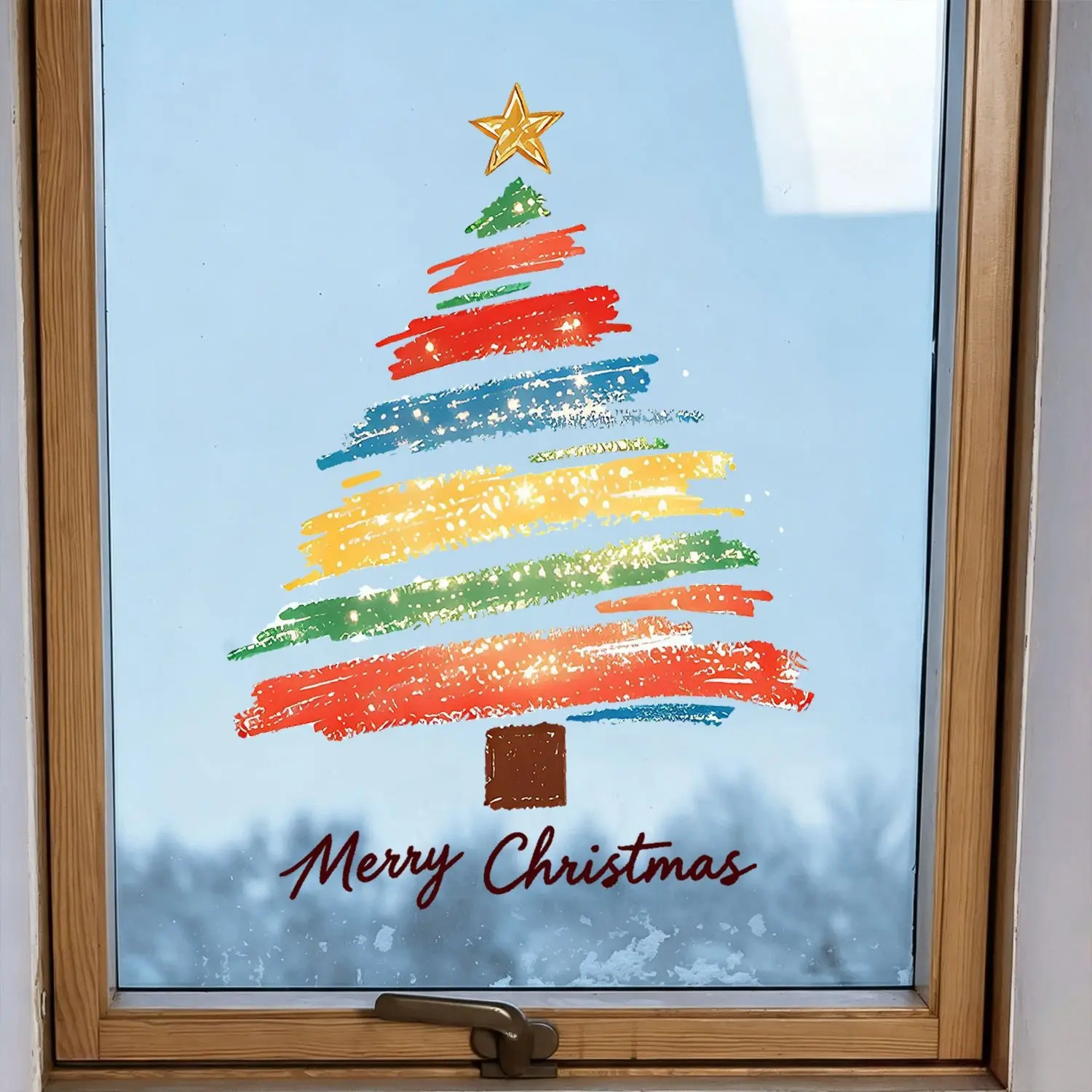 Hand-Drawn Christmas Tree Sticker, Static Window Decal, No Adhesive, Safe for Glass, Removable, Festive Decoration for Living Room