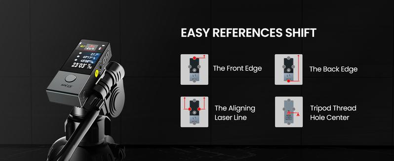 Mileseey D9 Pro 330Ft Professional Laser Measurement Tool, equipped with an IPS touchscreen interface, point-to-point measurement, live angle display, APP sync support, and a laser measuring tool with a visual aligning indicator. Rechargeable Range Finder