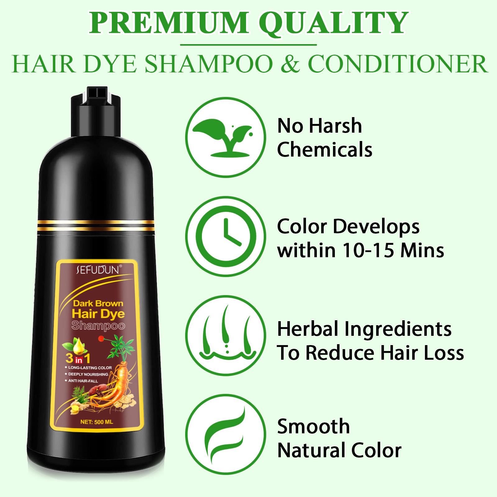 Sefudun 3-In-1 Hair Dye Shampoo /, Combines Coloring & Conditioning, Herbal Formula, No Damage, DIY Salon Quality at Home