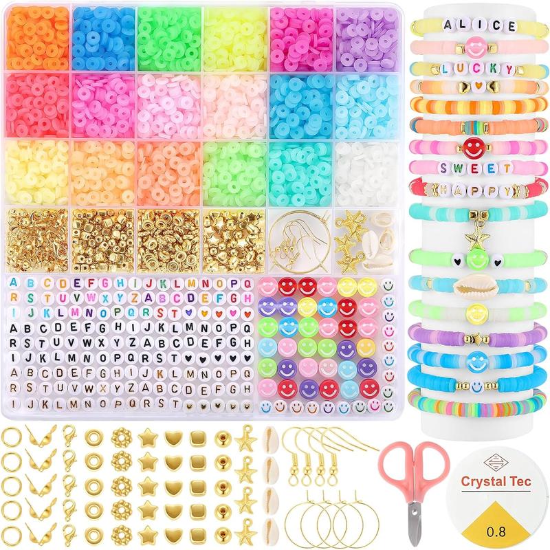 Funtopia Jelly Color Clay Beads Bracelet Making Kit, 5000+Counts Heishi Beads Polymer Clay Beads for Jewelry Making, Friendship Bracelet Kit with Alphabet Letter Beads Smile Face Beads for Girls Gifts Crafts Diy Handmade
