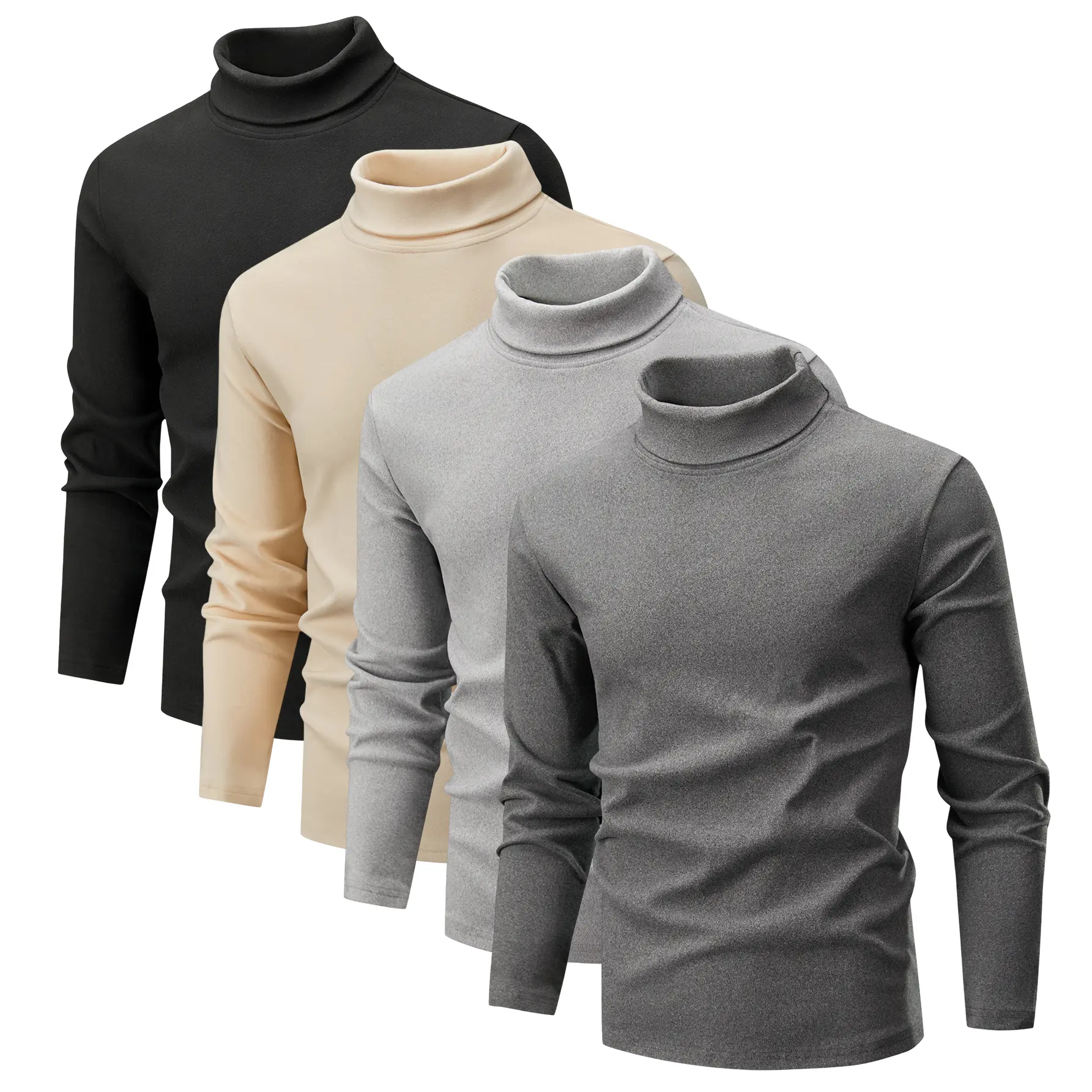 4-Pack Men's Turtleneck Long Sleeve T-Shirt High Stretch Thermal Base Layer Mock Neck Undershirt Soft Pullover Tops Casual Basic Solid Color Layering Tee for Fall Winter Outdoor Daily Wear Smart Business Layered Underwear Warm Outfit Top Menswear Tshirt
