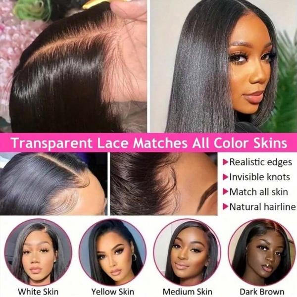 Glueless Wig 5x5 Human Hair Wigs 200% Density 13x4 Bone Straight Lace Front Wigs Blended Hair HD Transparent Pre Cut Lace Closure Wig Brazilian Hair Easy To Go No Glue Need Natural Black Color