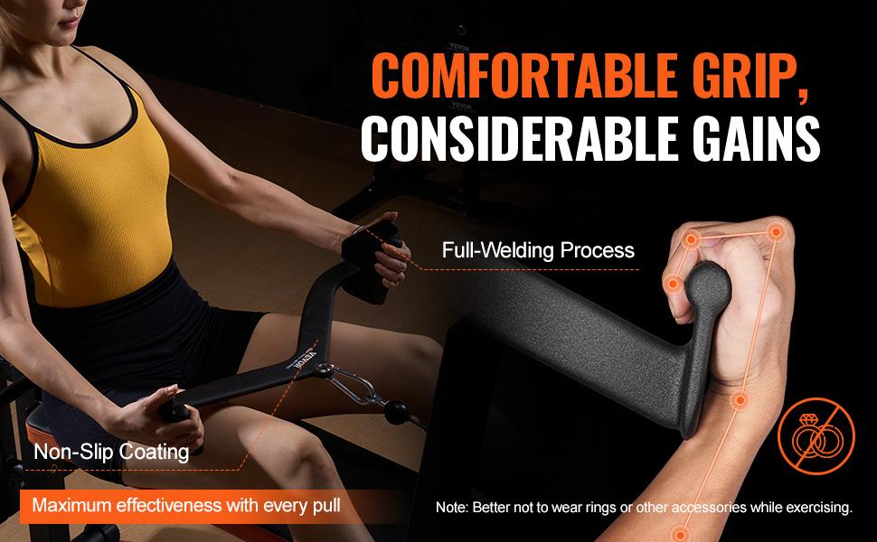 VEVOR LAT Pulldown Attachment, Cable Machine Rowing V-bar Attachment, Tricep Pull Down Bar, Back Strength Training Rubber Coated Handle Grip, Bicep Curl Tricep Lat Pulldown Bar for Home Gym Fitness