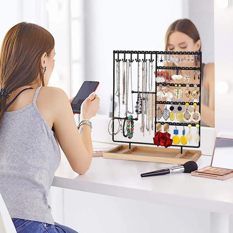 5 Tier Earring Holder with Wooden Tray, Multilayer Storage, 1 Count Summer Jewelry Organizer Storage Holder, Modern Trendy Multifunctional Jewelry Storage Display Rack, Summer for Gift, Unique Furniture for Bedroom, Accessories Box