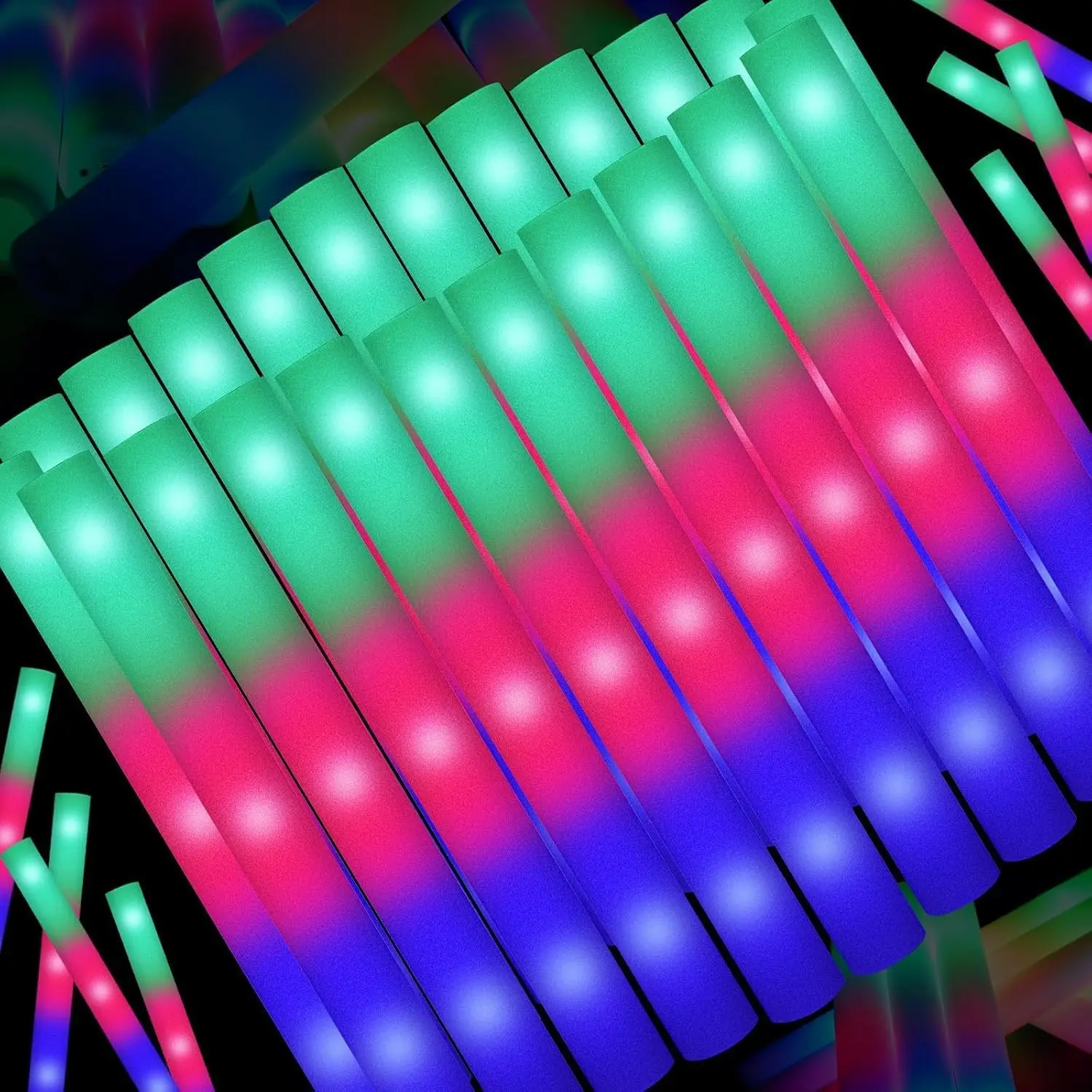 44 Pack Foam Glow Sticks with Light Up Modes, Glow in the Dark Party Supplies, LED Foam Sticks for Rave Party, Wedding, Halloween, 4th of July, Birthday Events, Bulk Party Favors