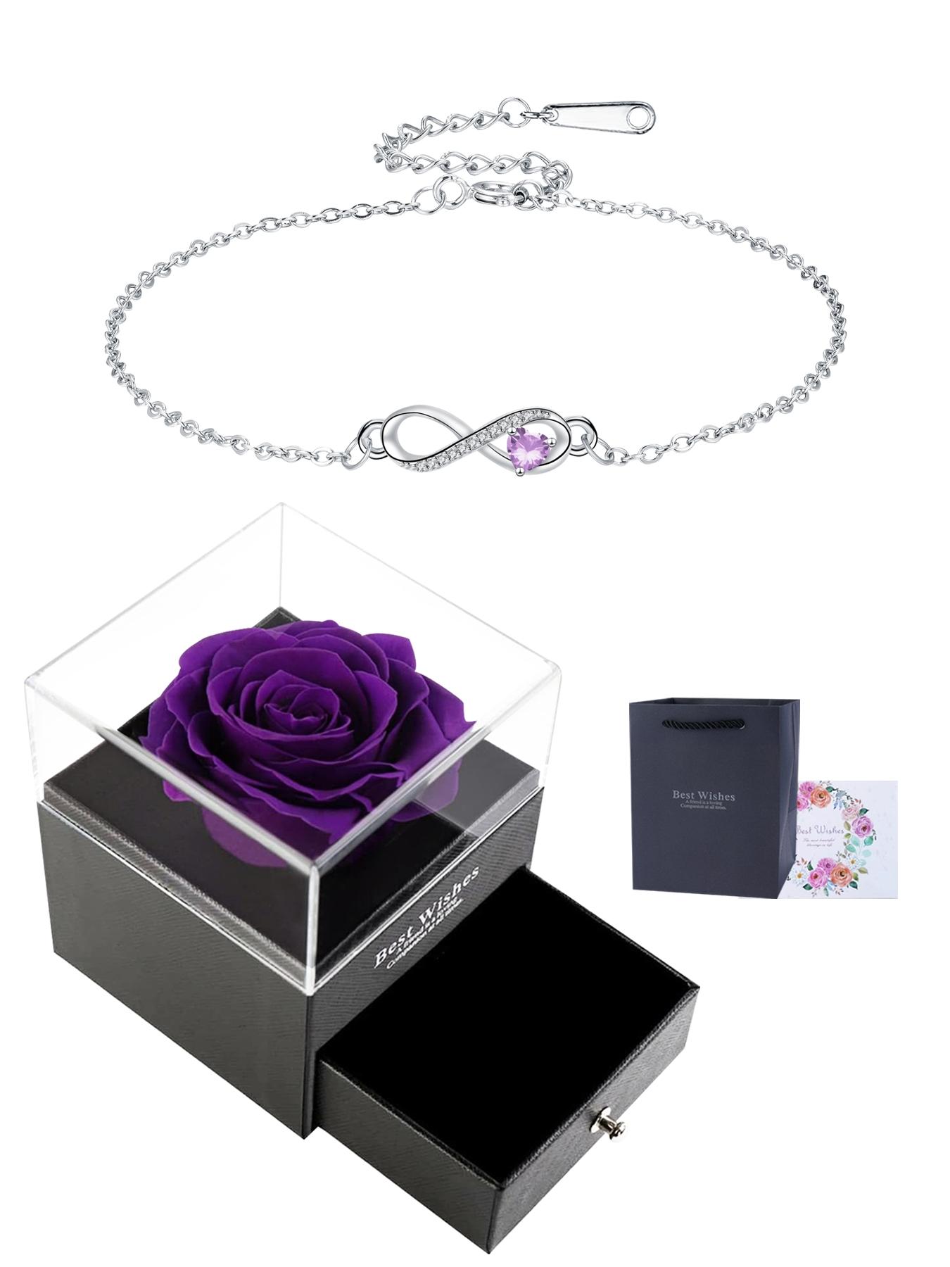 Heart CZ Birthstone Infinity Pendant Bracelets With Rose Jewelry Gift Box, Endless Love Symbol Bracelets for Women, Birthday Christmas Jewelry Gift for Wife Mom Daughter