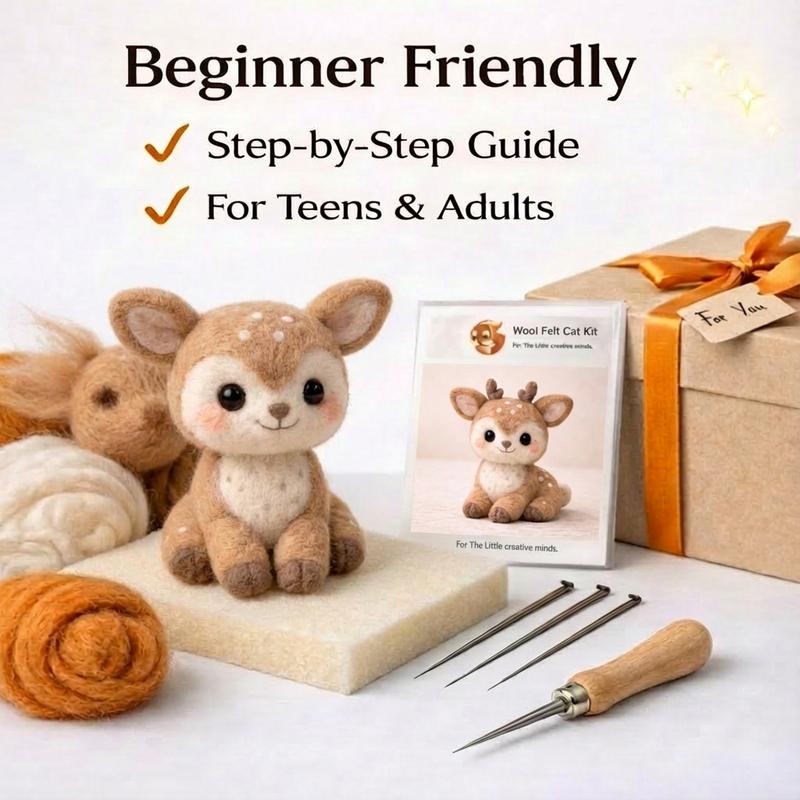1Set Animal Needle Felting Kit, Felting kits for Beginners adult with Step-by-Step Video Tutorials, Squirrel/Bear/Hedgehog/Deer DIY Felting Kit, Cute Funny Home Decorative Ornaments, Birthday Valentine's Day and Christmas Gifts