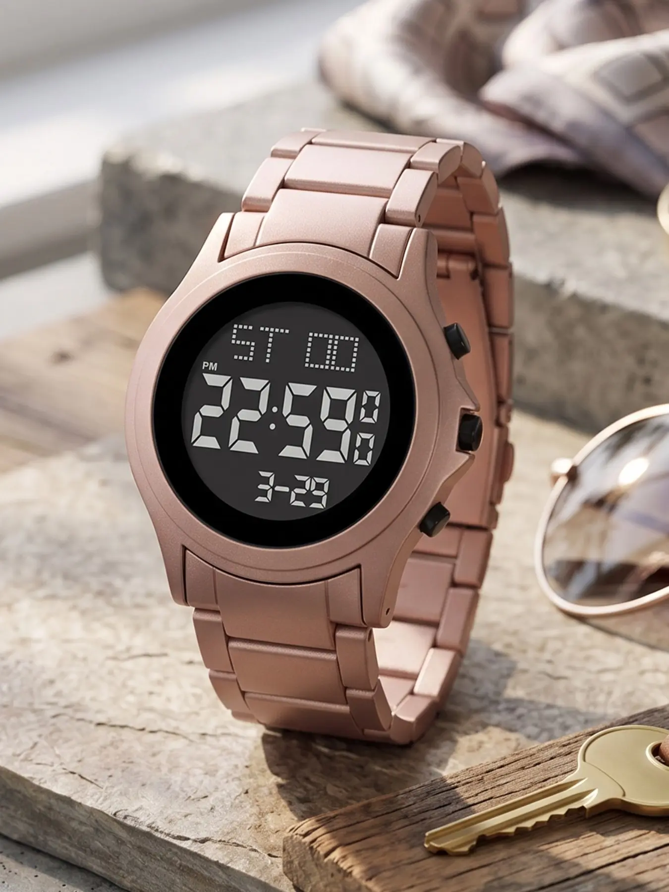 Men's Sports Watch, 3atm Waterproof, Digital Face, Round Case, Electronic Movement, Button Cell Battery, All Seasons Wear