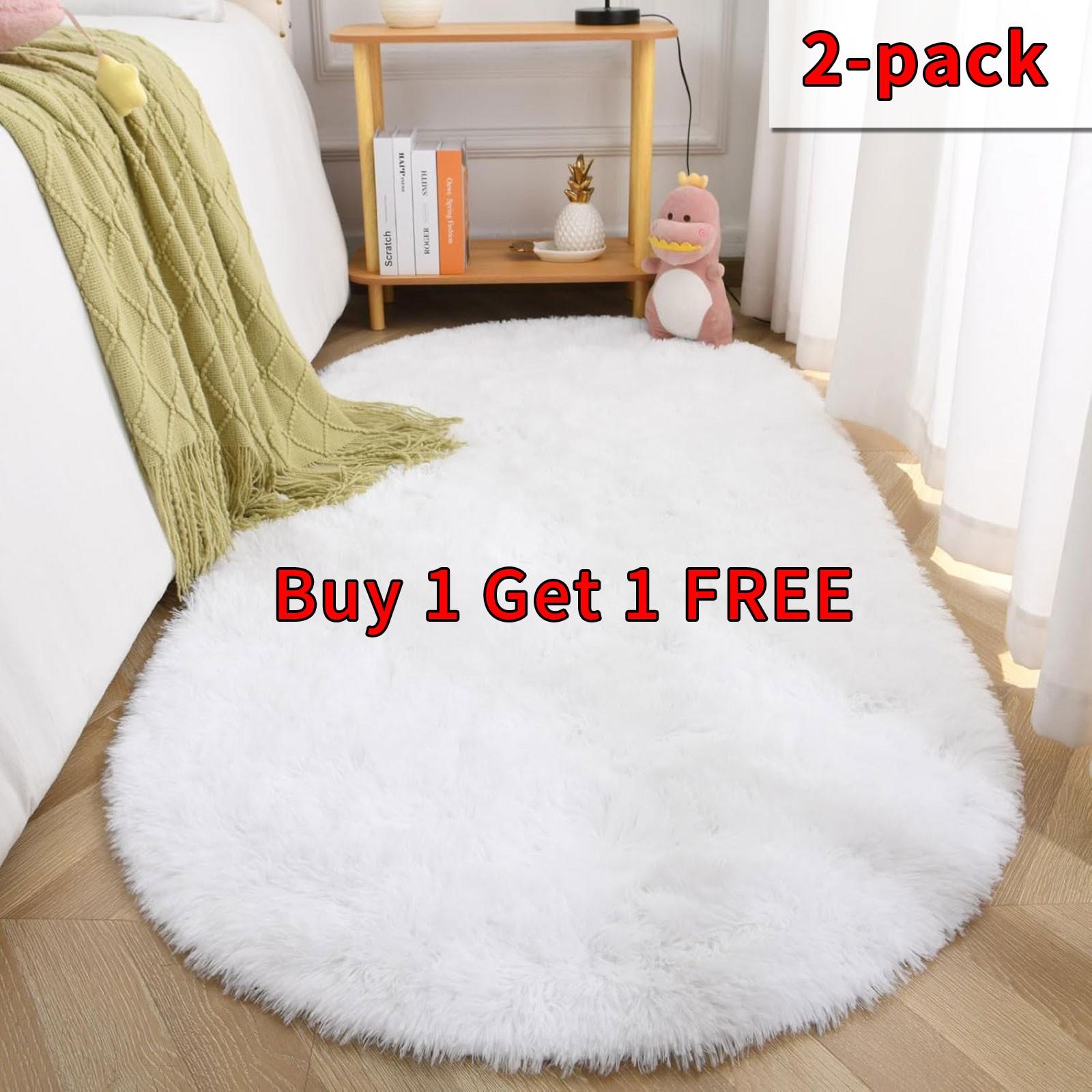 2 Piece Set Nordic Style Oval Long Rug, Bedroom Balcony Carpet, Living Room Full Spread, Simple Long Hair Floor Mat, Indoor Rug