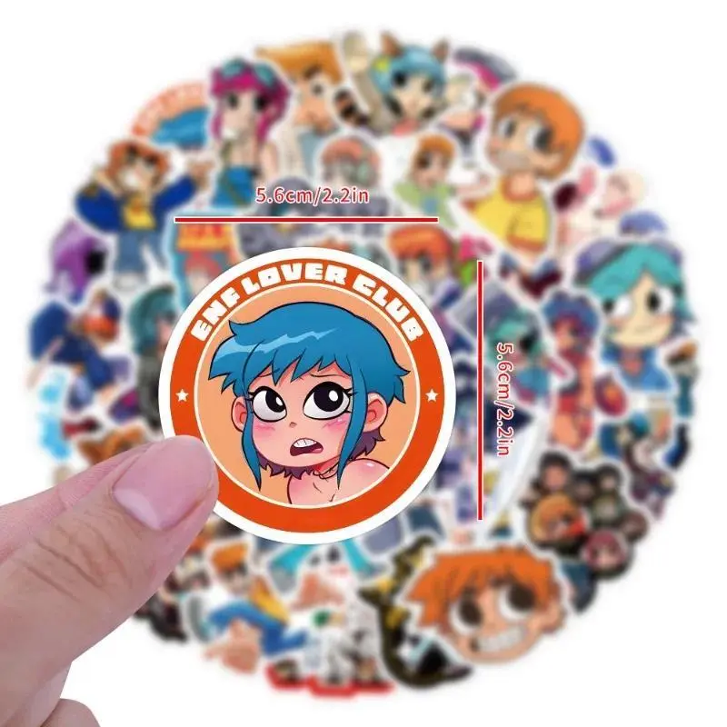 55pcs Comic Scott Pilgrim Cartoon Graffiti Stickers Decals Suitcase Laptop Computer Guitar Decoration DIY Kids Classics Toy