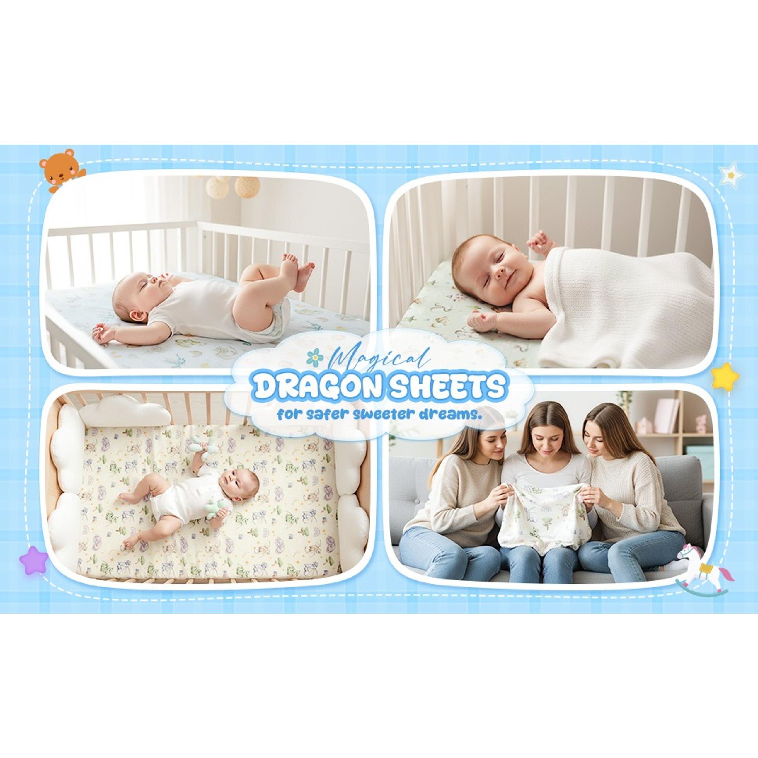 4 Pcs Watercolor Dragon Crib Sheet Set Newborn Bedding Nursery Baby Sheets for Girl Boys Baby Gifts for Standard Crib and Toddler Mattresses, 52 x 28 x 8 Inches