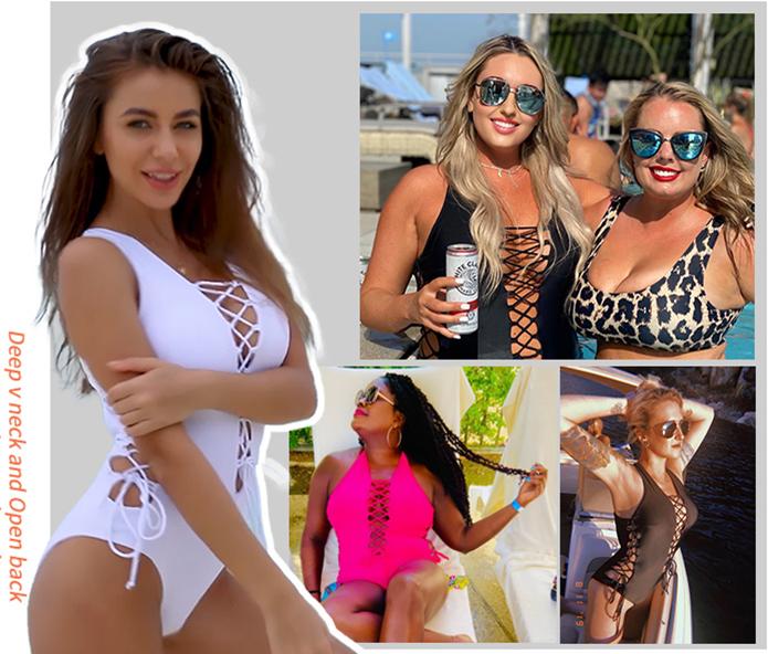 Holipick Women Sexy One Piece Swimsuit One Shoulder Bathing Suit Lace Up Swimwear