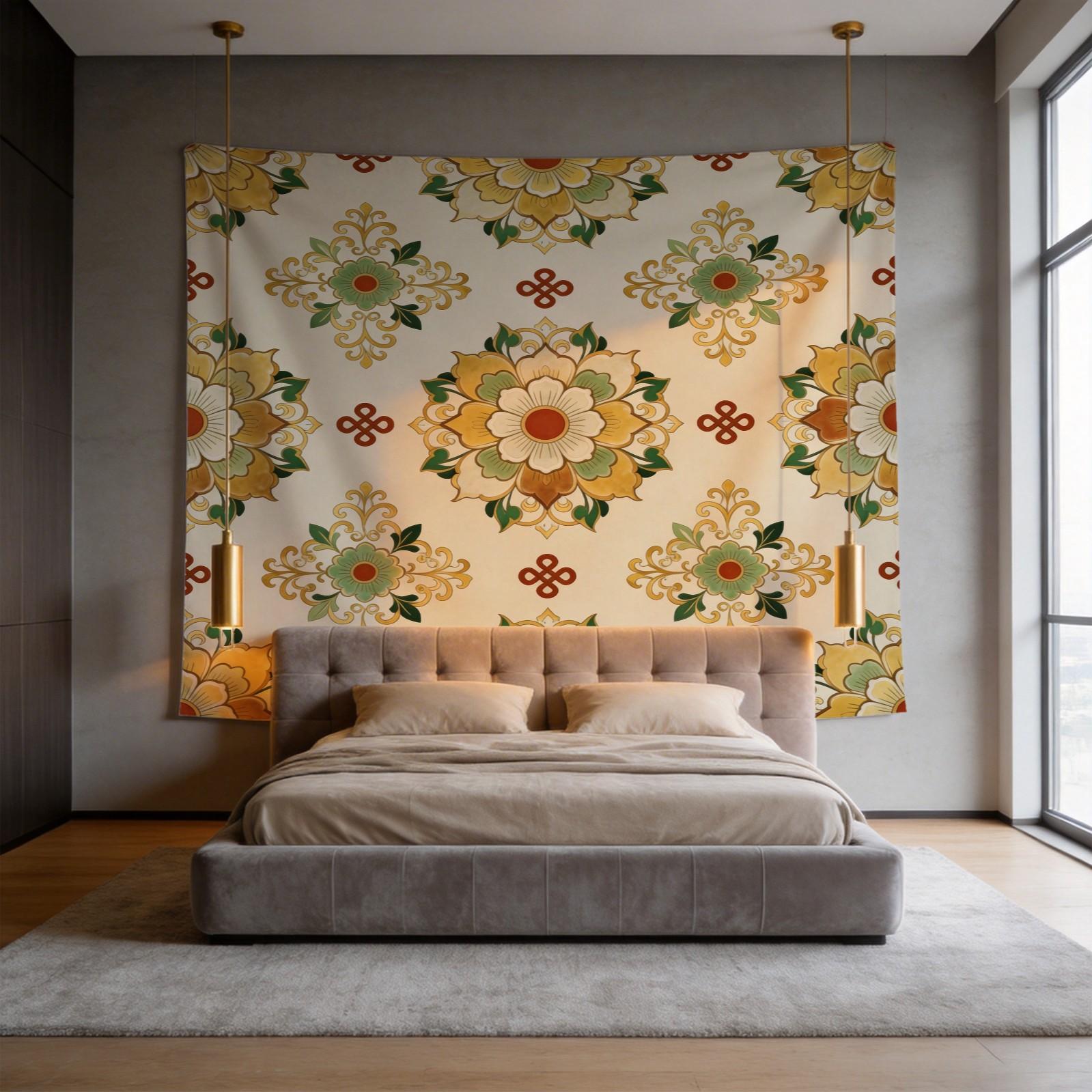 1 Piece Vintage Floral Mandala Tapestry, HD Digital Printed Wall Hanging Tapestries, Aesthetic Boho Tapestry, Easy to Hang for Living Room Bedroom Dorm Home Decor