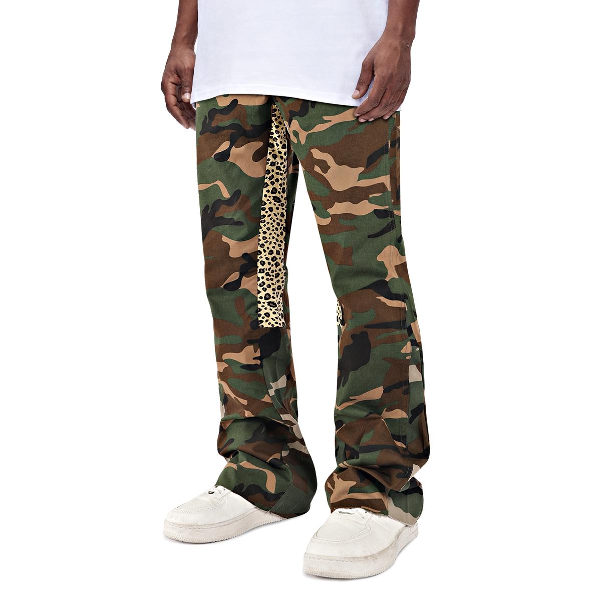 GINGTTO Men’s Camo Stacked Flared Pants Wide Leg Chino Stretch Casual Baggy Trousers Streetwear