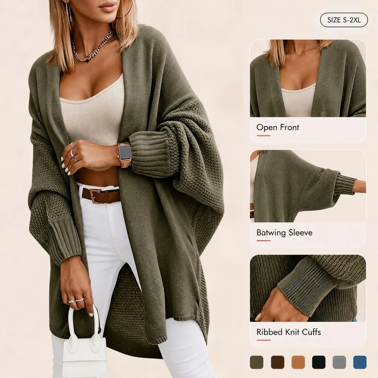 Imily Bela Oversized Cardigans for Women Fall Trendy Open Front Batwing Sleeve Long Cardigan Sweaters