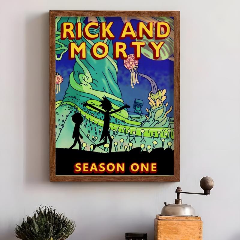 PIKPAKA Vintage Cartoon R-Rick-And-M-Morty Painting Calligraphy Waterproof & Scratch-Resistant Canvas Art - Premium Oil Painting Style Wall Decor For Living Room, Bedroom, Kitchen & Café, Perfect Holiday & Party Gift