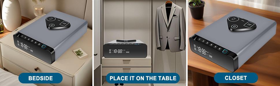 FTOP Biometric Fingerprint Gun Safe, Clock Handgun Safe with 3-in-1 Watch & Phone Wireless Charging, Drawer Lock, suitable for desktop storage of hand guns, Cash, Valuables- with Humidity Reader|Temperature| Alarm Clock| Screen