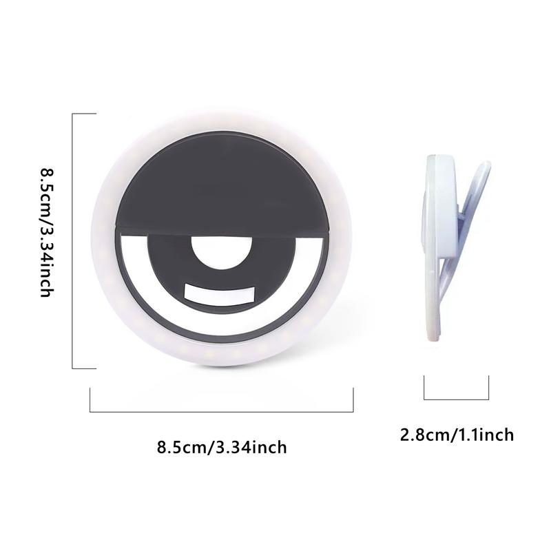 Selfie Ring Light with 28 LED Beads & 3 Brightness Levels - USB Rechargeable, Universal Clip for Phone/Tablet, Portable Makeup Light for Selfies, Videos, Vlog (50g, 8.4cm) Remote Cellphone