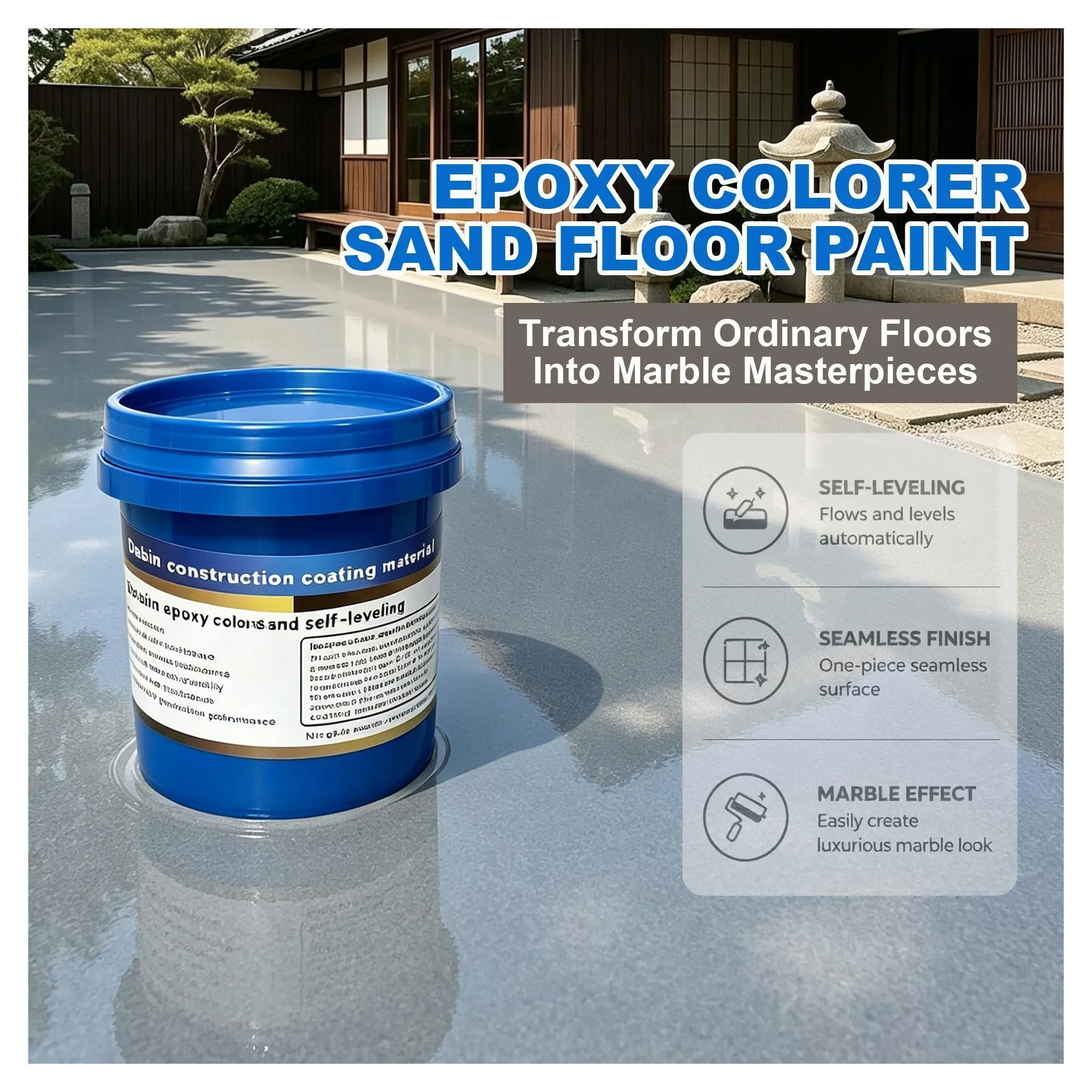 1/3/6 Gallons Epoxy Floor Paint Marbled Effect Low-Odor Non-Toxic High-Gloss Finish Easy to Install Suitable for Garages Homes and Offices High Gloss Durable Scratch-Resistant Seamless Finish