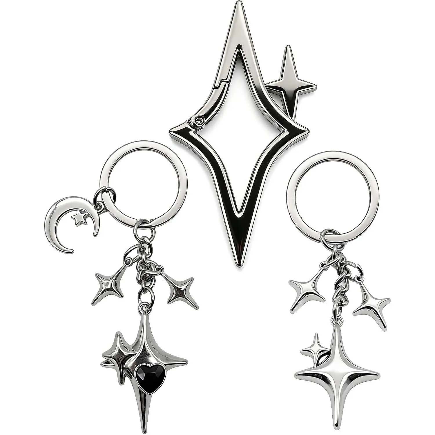 3 Pack  Moon  Set - Y2k Gothic Style Carabiner  with  Charms, for Women Men, for Purses, Handbags, ,  Accessories