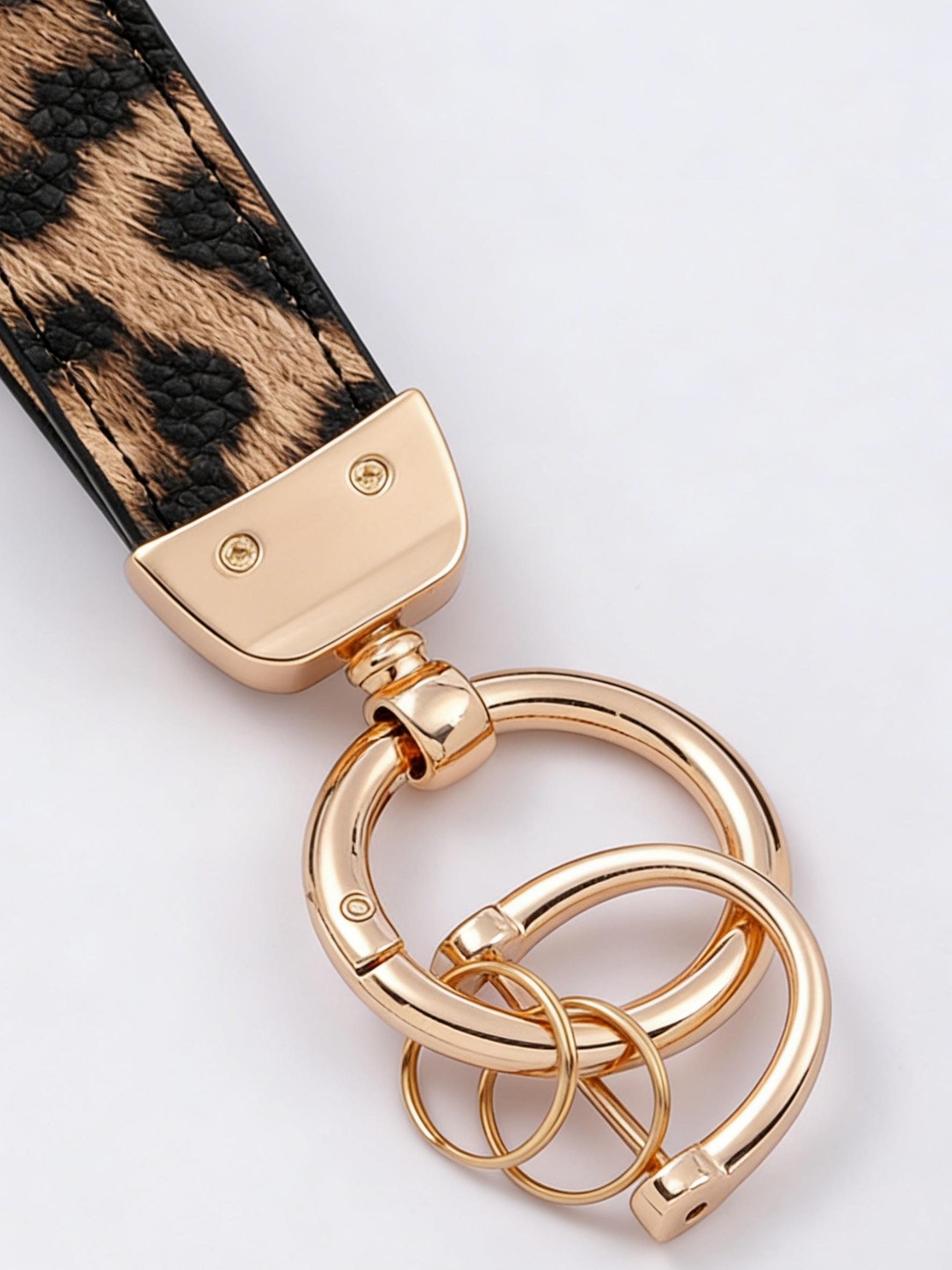 Leopard Print Zinc Alloy Car Keychain, Scratch-Resistant Wear-Resistant Fade-Proof, Unisex Hanging Decor, Multi-Scene Use