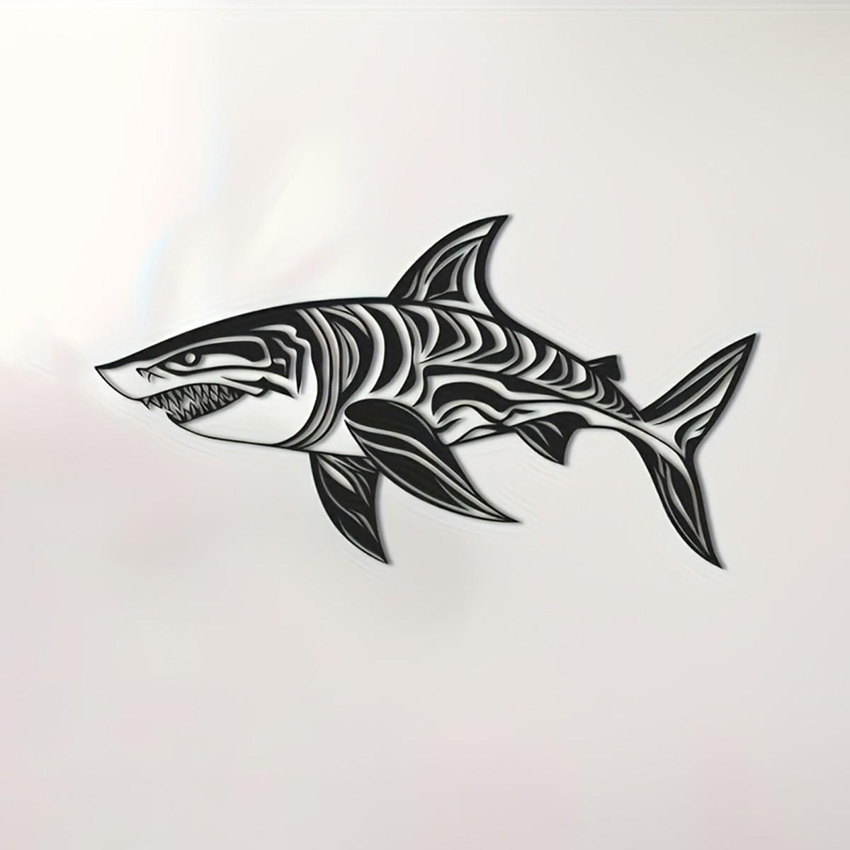 Shark Wall Art Sculpture, Unique Ocean Design, Laser-Cut Metal Decor, Perfect for Home Decoration, Creative Gift Idea