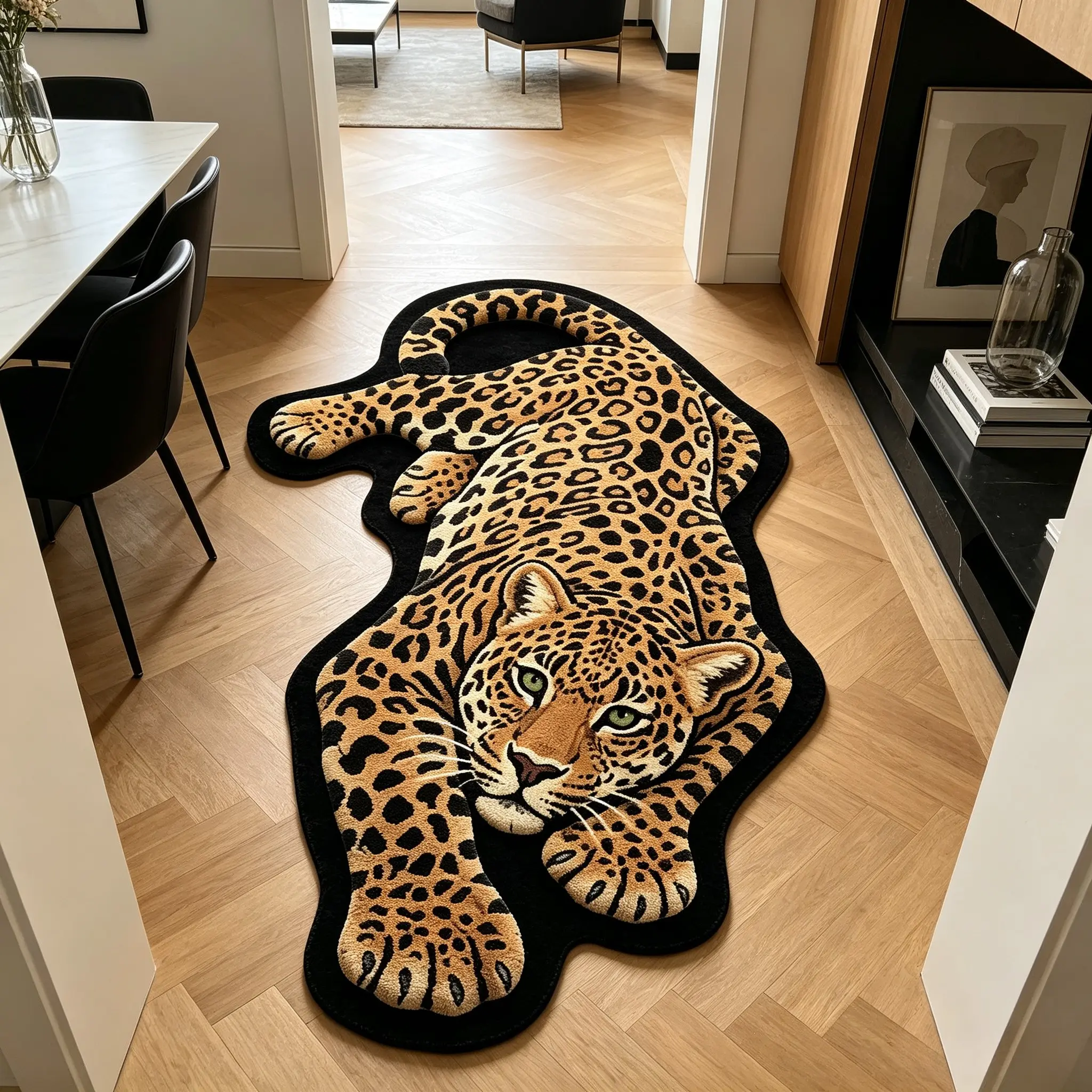 American Street Style Leopard Print Rug, Fashion Artistic Home Decor, Non-Slip, Soft Comfortable, Foldable, Easy Care