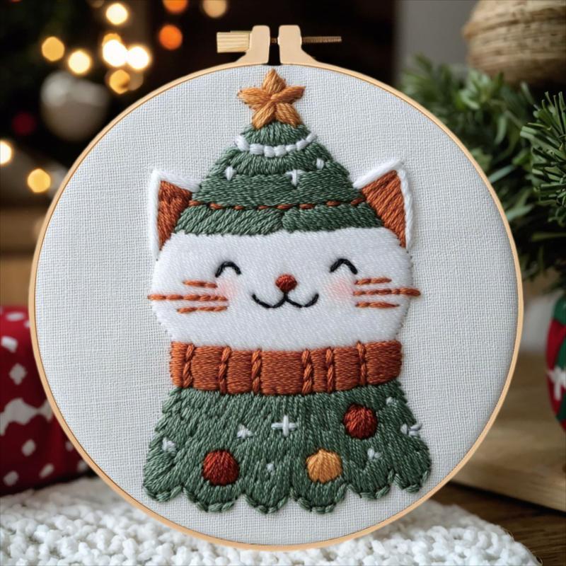 Christmas Holiday Craft Embroidery Kit for Adults - Stainless Steel Needle DIY Cross Stitch Set on Fabric, English Guide Included, Handmade Needlework Decor (Sports & Outdoor Fan Shop Gaming Craft)