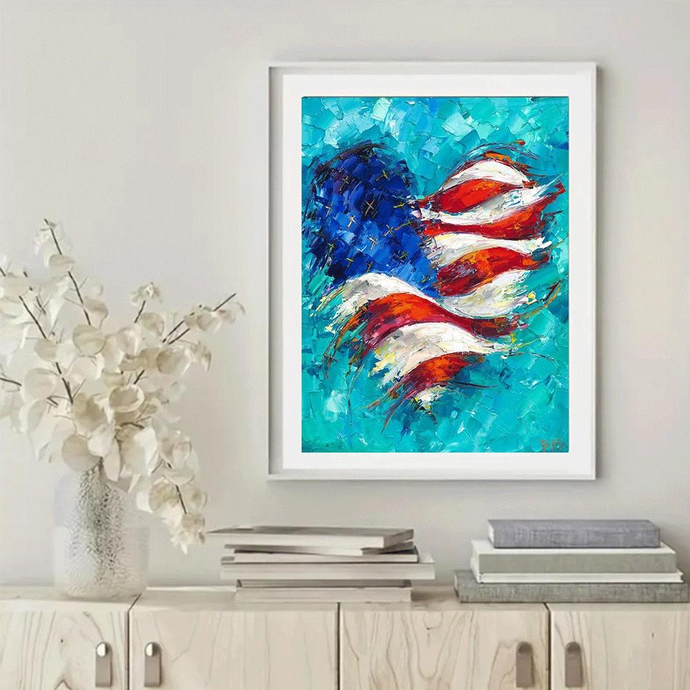 1PC,2D American Flag Diamond Painting Kit DIY 5D Full Drill Rhinestone Embroidery Arts Craft for Home Wall Decor Gift 12x16 Inch Canvas with Tools Sparkling Crystal Diamonds Patriotic USA Flag Design for Adults Kids Beginners