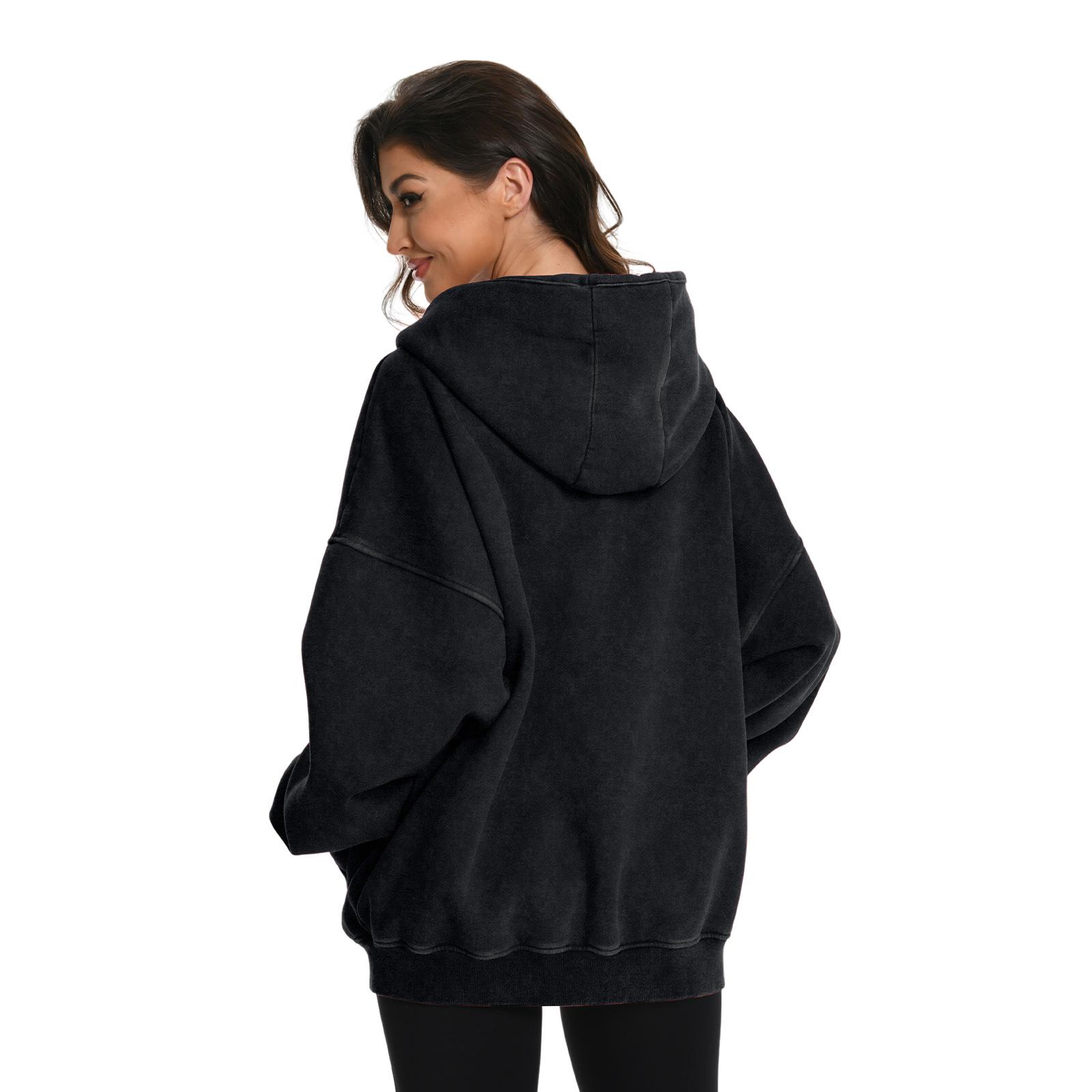 FAIABLE Unisex Oversized Acid Wash Sweatshirt with Double Zipper – Soft Fabric Washed Long Sleeve Pullover for Ultimate Comfort and Vintage Style – Minimalist Tops Perfect Basic Hoodie for Every Casual Occasion