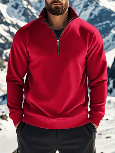Men's Half - Zip Pullover with Contrast Lining - Stand - Up Collar, Ribbed Trim, Athletic Fit. Designed for All - Weather Performance in Outdoor Settings, Suitable for Alpine Hikes, Urban Commutes, Winter Training & Athletic Sweatshirt