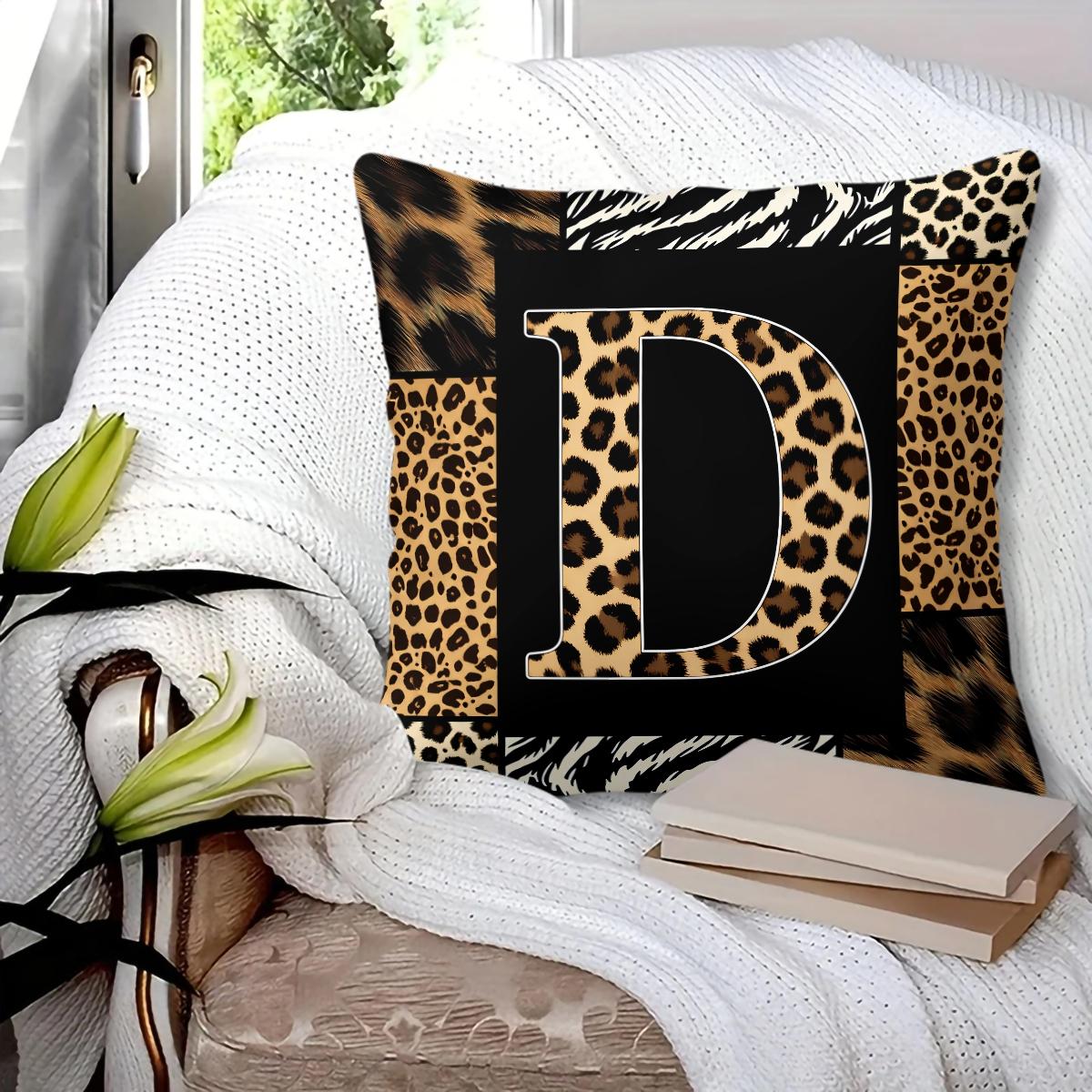 Animal Print Monogram Throw Pillow, Leopard Zebra Tiger Initial Pillow with Insert, for Sofa Living Room, Home Decor Gift for Animal Lovers