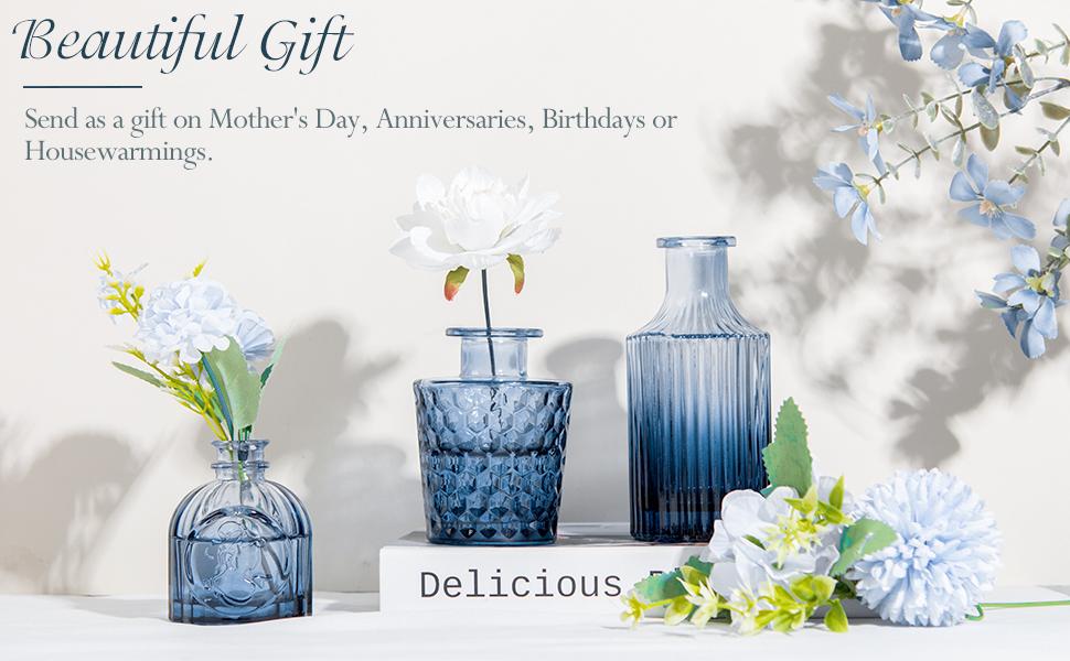 12Pcs Blue Glass Bud Vases Set, Small Vases for, for Centerpieces at Parties, Showers, Weddings, Events, Graduation Season, Gifts for Office & Home Décor