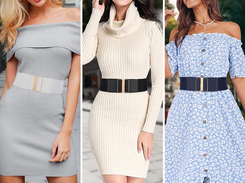 JASGOOD 4 Pack Cosplay Belt Wide Elastic Stretch Waist Belts for Women Dress