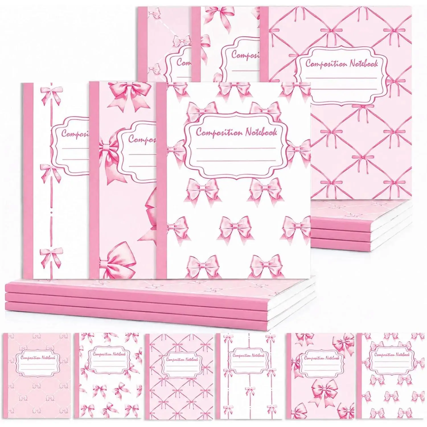 6 Packs 112 Pages Composition Notebook for Back to School 7-1/2" x 9-3/4" | Cute Pink Bow Composition Notebook College Ruled Bulk for First Day of School Office