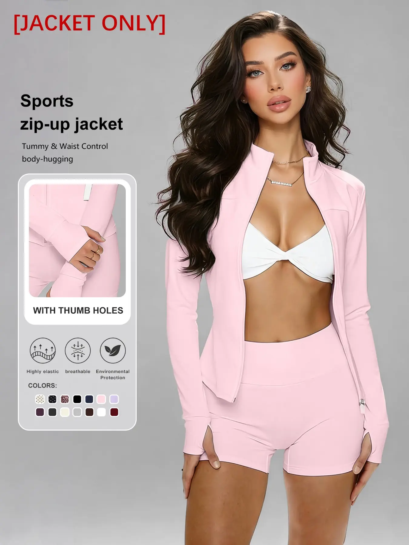 Women's Plain Zipper Yoga Jacket, Sporty Slim-Fit Long Sleeve Top, V-Neck Design, All Seasons, Ideal for Gym and Home Comfort, Zippered Sports Jacket