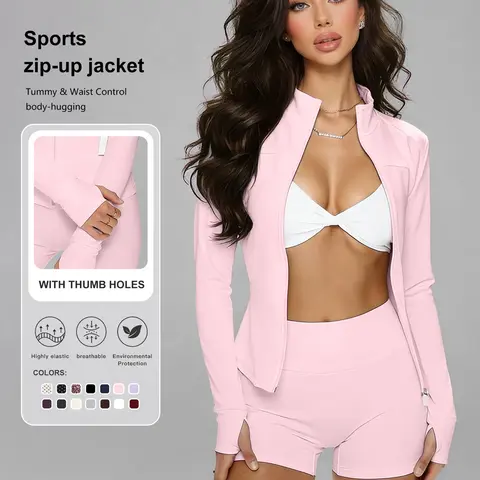 【Black Friday】Women's Plain Zipper Sports Jacket, Sporty Slim-Fit Long Sleeve Outerwear for All Seasons, Ideal for Yoga, Gym and Daily Wear