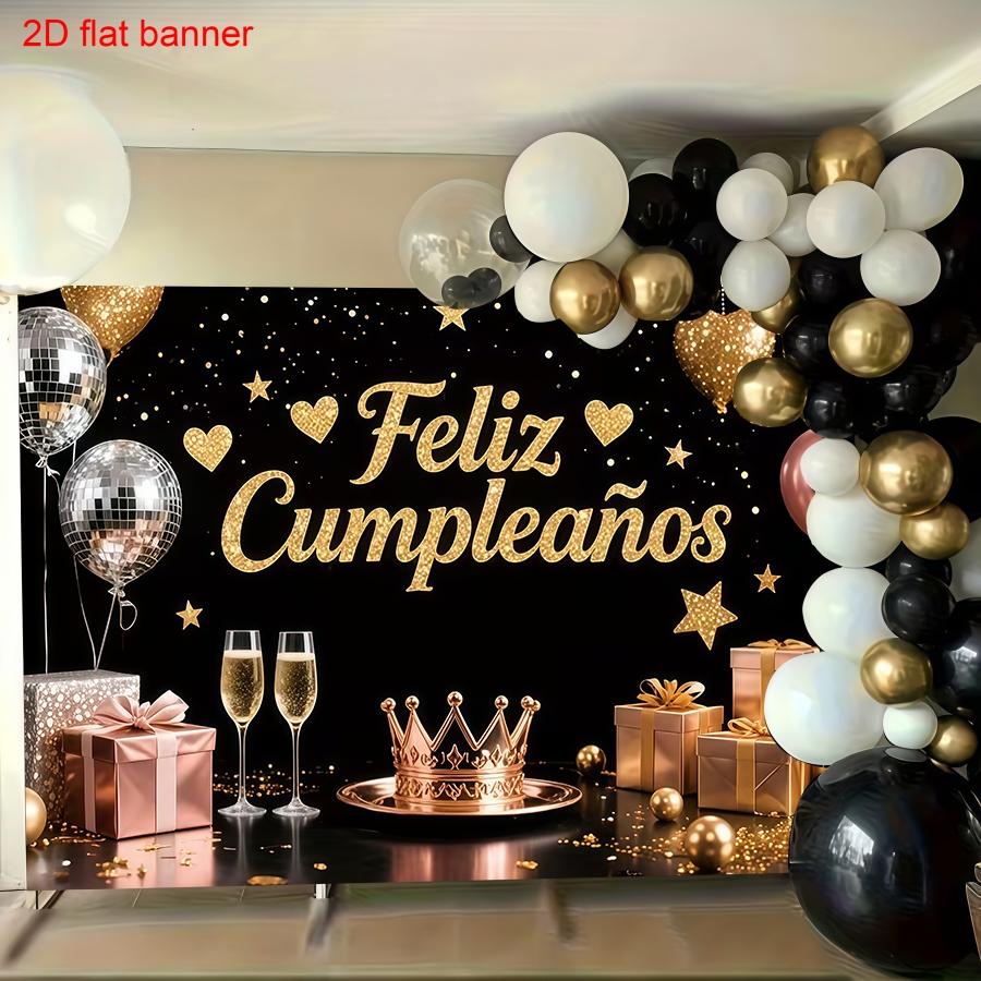 Birthday Party Background Banner, Polyester Material, Stars, Hearts, Crowns, Champagne Glasses, Home Decor, Indoor/outdoor Parties