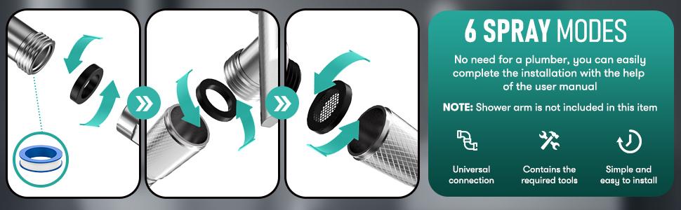 High-pressure handheld showerhead - anti-clogging nozzle, built-in cleaning bathtub, electric cleaning function for tiles and pets, extra-long stainless steel hose, wall and ceiling mounting.