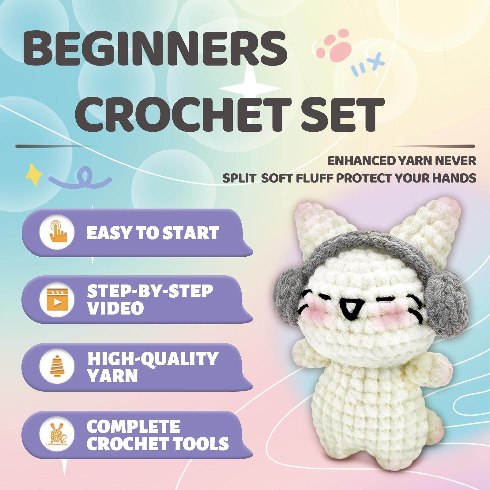 1pc YAMAXIN Headphone Kitten Crochet Set, Mixed Color, Fabric, Animal Crochet Kitwith Step-by-Step Video Tutorials, Crochet Gifts